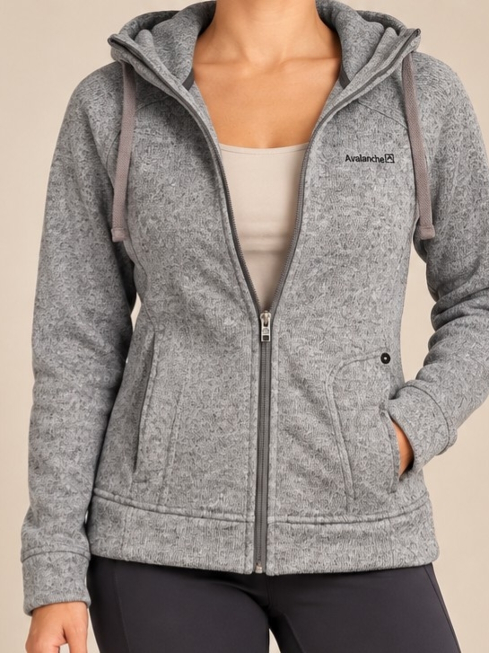 Avalanche Hooded Full Zip Jacket Gray Heather Fleece Outdoor Hiking Small